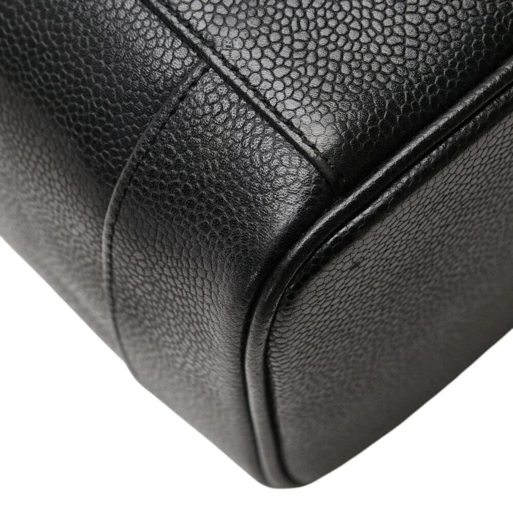 CHANEL Black Caviar Leather Logo Pouch